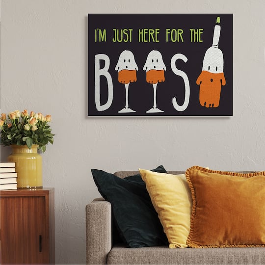 Stupell Industries Here for the Boos Phrase Halloween Ghost Pun Canvas Wall Art